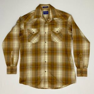 PENDLETON Long Sleeve Snap Western Shirt, Brown, Size Small.